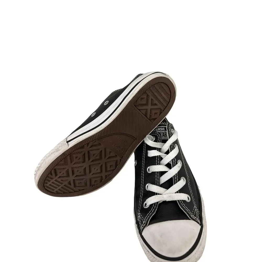 Converse Shoes Low Top Black Leather Chuck Taylor Sneakers Size Youth 3